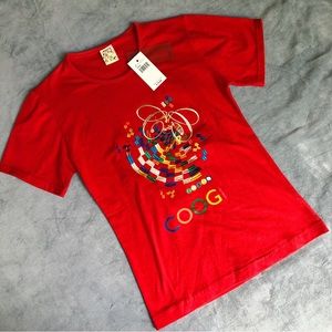 COOGI NWT Kids Girls Sz Large Cotton Red Colorful Embroidered Logo Tee Shirt